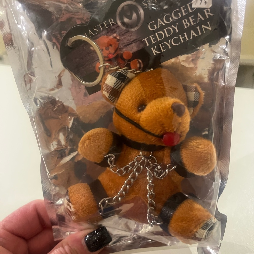 Cute S&M Plush teddy bear keychain with gag-ball and chains